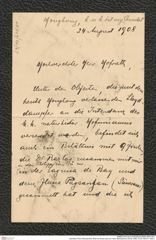Nachlass Franz Steindachner, Brief von Erwin Zach an Franz Steindachner (24.08.1908), Inv.Nr. 604.01, Seite 1